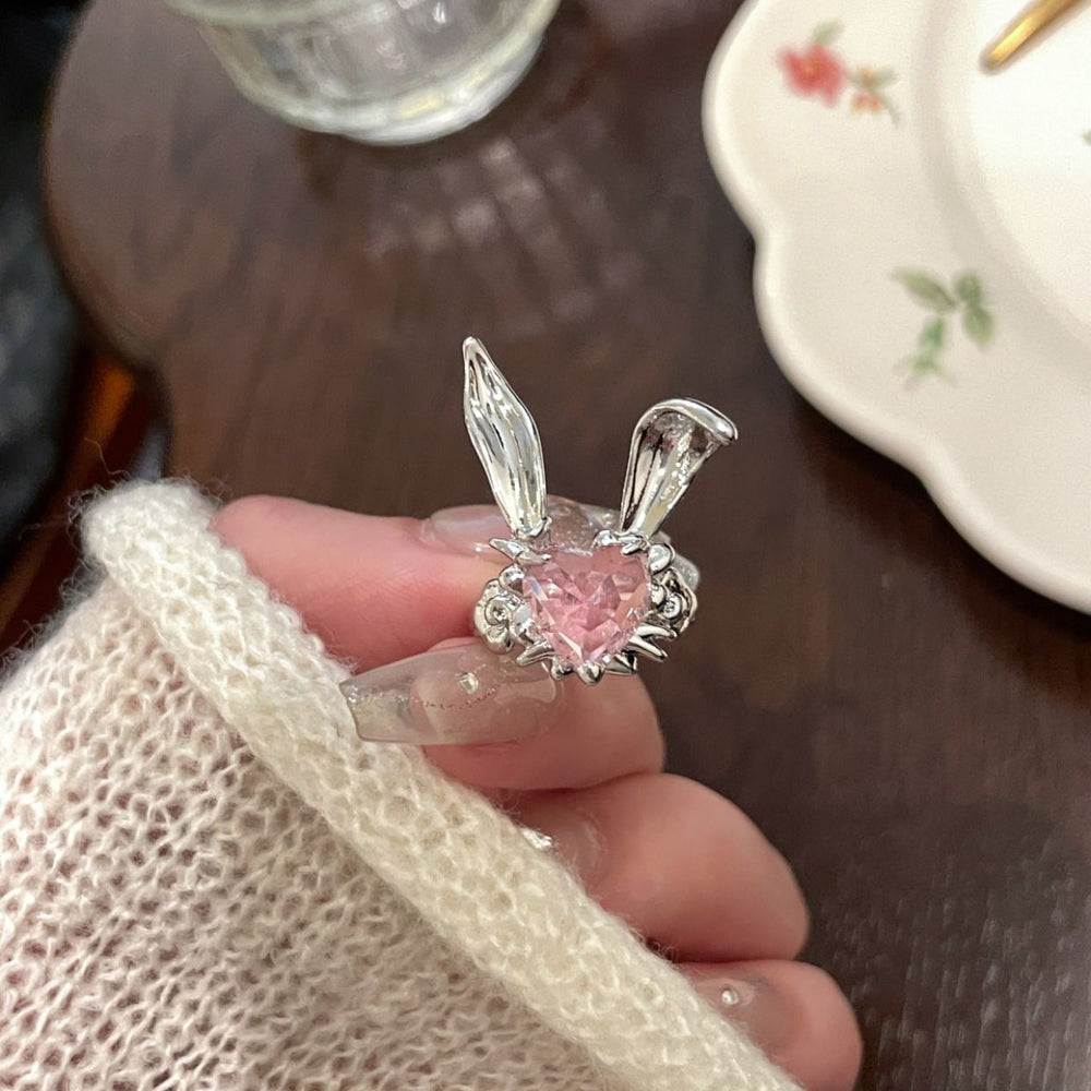 Creative Heart-shaped Little Bunny Open Ring