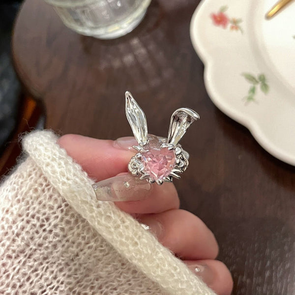Creative Heart-shaped Little Bunny Open Ring