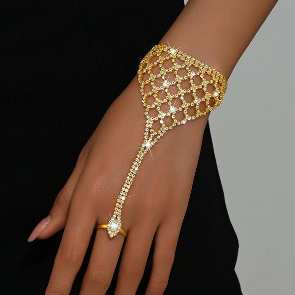 European And American New Fashion High-End Full Diamond Rhombus Pattern Interlocking Bracelet Niche Light Luxury Bridal Wedding Jewelry Wholesale