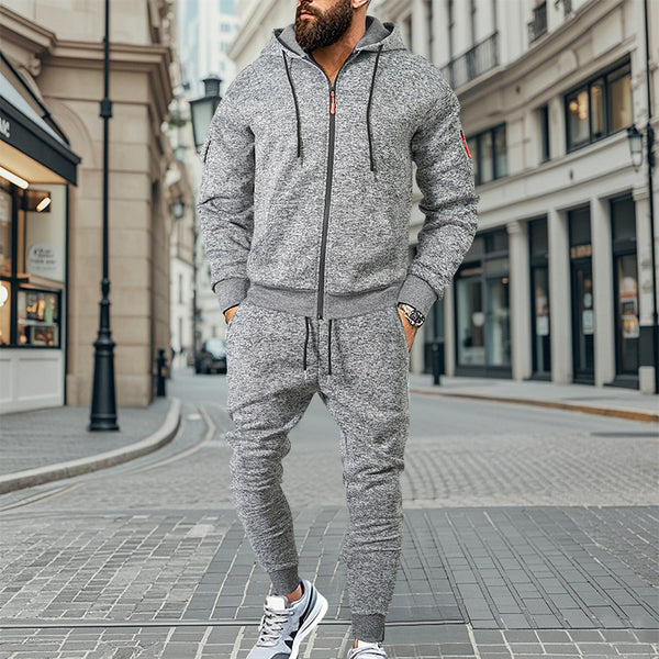 Mens Casual Sports Cationic Fleece-Lined Hoodie And Pants Set