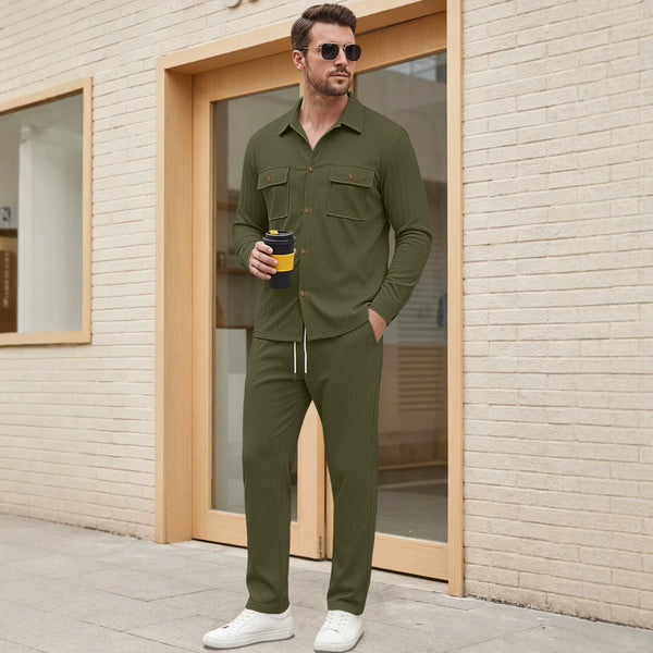 Buttoned Pocket Lapel Jacket And Straight-leg Pants Set For Men