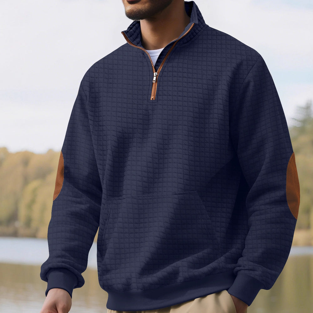 Mens Casual Long-sleeve Hoodie With A Zip-front And Suede Detailing
