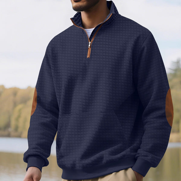 Mens Casual Long-sleeve Hoodie With A Zip-front And Suede Detailing
