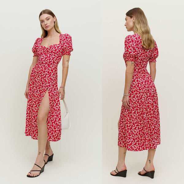 Women's Floral Print Slit Long Dress