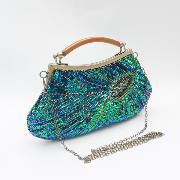 Peacock-feather Bead Handcrafted Vintage Evening Bag