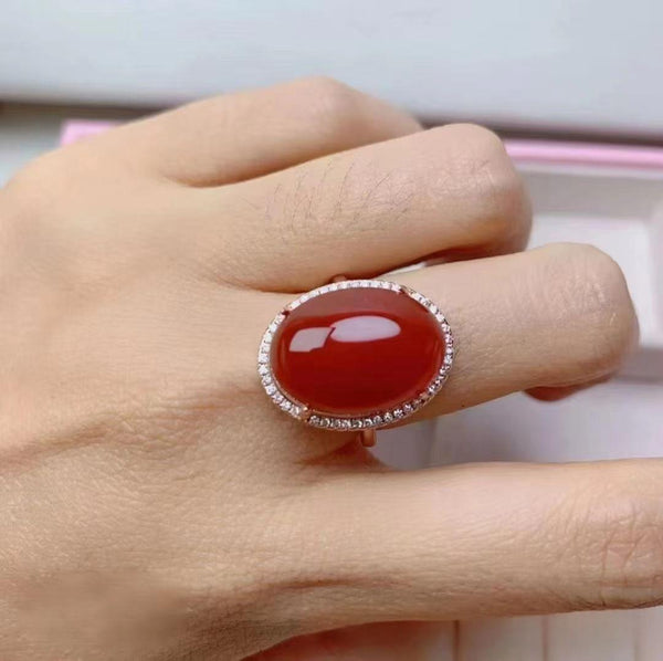 Womens Carnelian Ring With A Cabochon And Micro