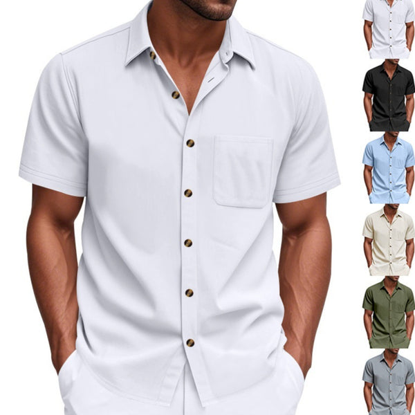 Solid-color Plus-size Casual Short-sleeve Shirt For Men