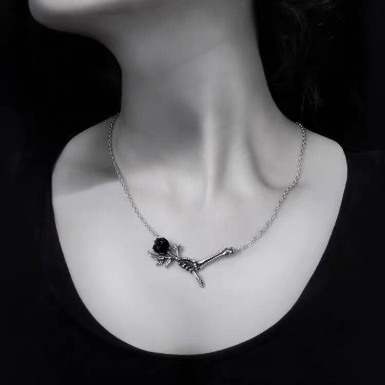 Love Never Dies  Skeleton Rose Necklace