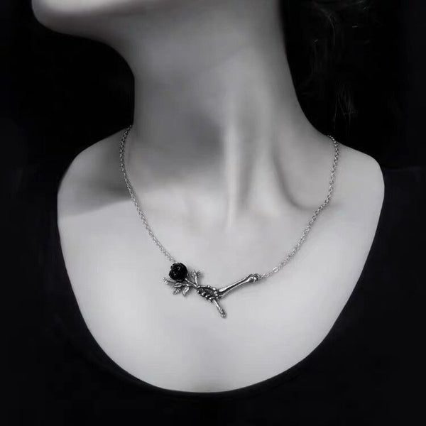 Love Never Dies  Skeleton Rose Necklace
