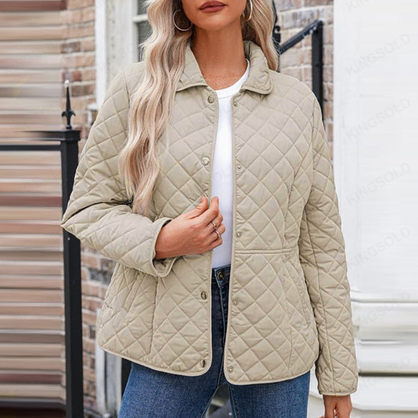 Womens Casual Solid-color Lapel Quilted Jacket