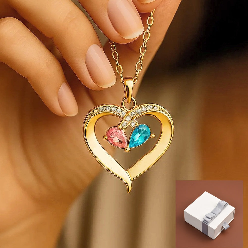 Two-tone Teardrop Heart Pendant Necklace