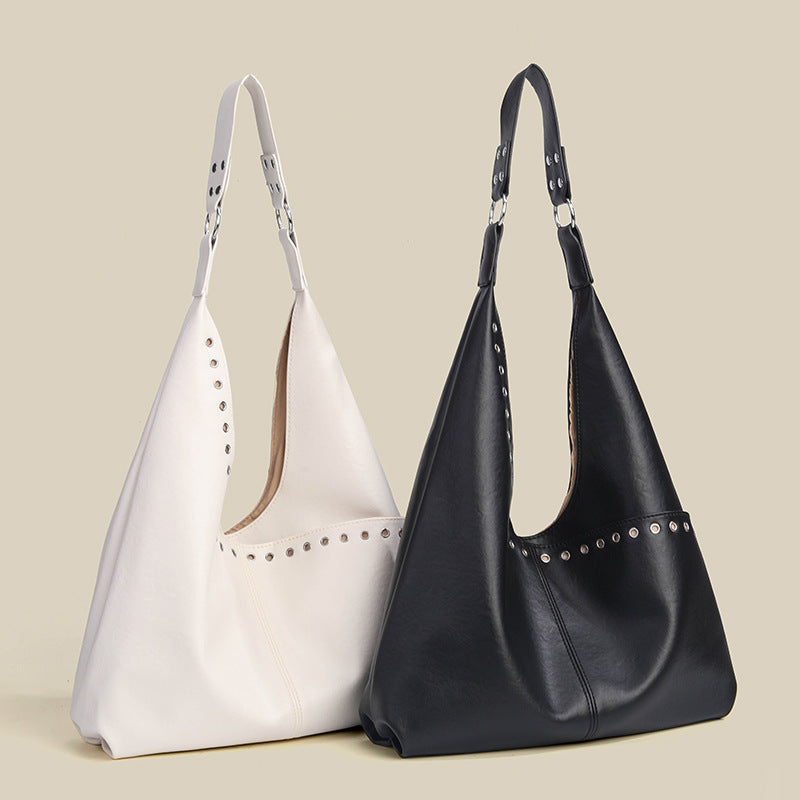 Sophisticated Retro Rivet Large-Capacity Womens Tote Bag