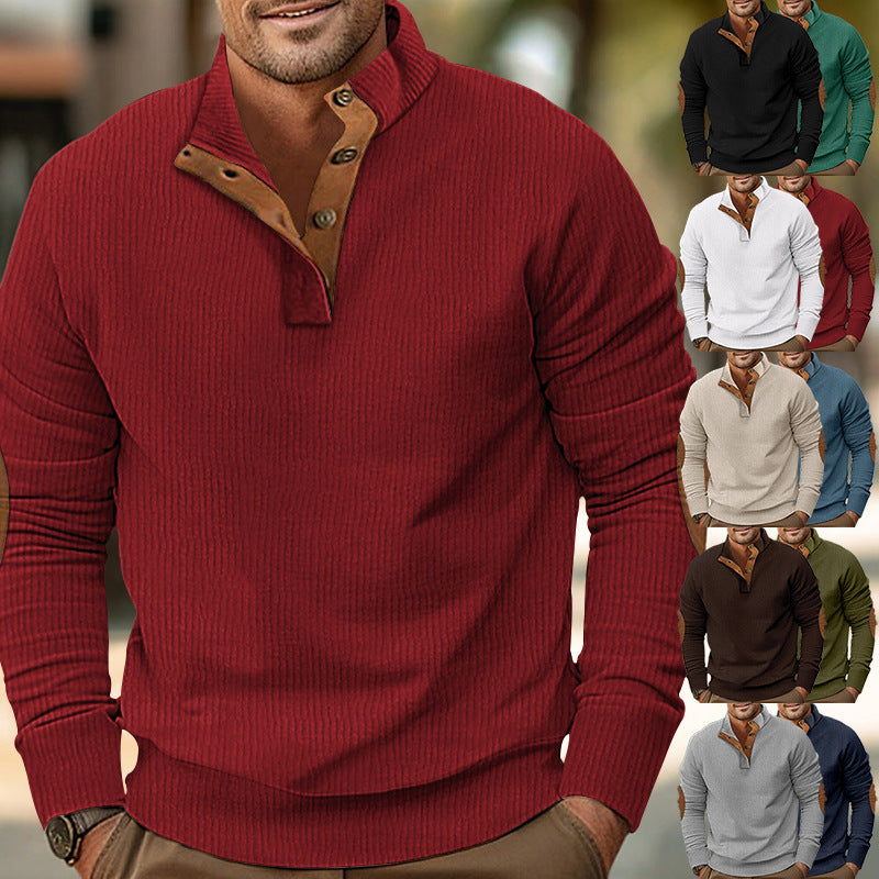 Patch Pocket Jacket Stand Collar Long Sleeve Corduroy Multicolor Hoodie