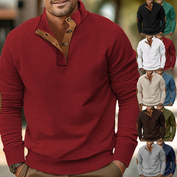 Patch Pocket Jacket Stand Collar Long Sleeve Corduroy Multicolor Hoodie