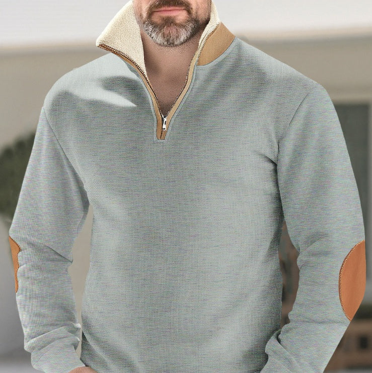 Retro Patchwork Embroidered Versatile Half-placket Mens Long-sleeve
