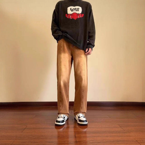 Mens American-style High-street Vintage Tie-dye Jeans