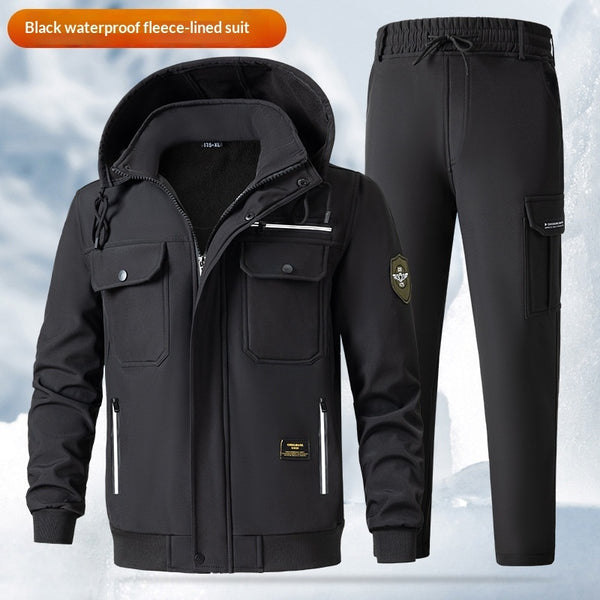 Outdoor Fleece-lined Thickened Workwear Set For Mencold-resistant And Warm-keeping