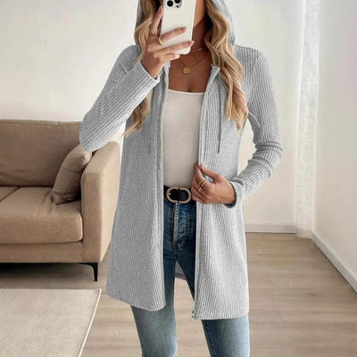 Womens Casual Ribbed Zip-up Long-sleeve Cardigan