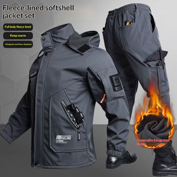 Mens Outdoor Sports Tactical Fleece-Lined Thickened Windproof Cycling Jacket