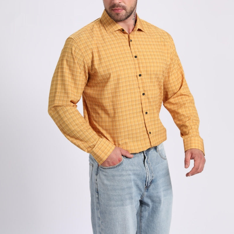 Mens Stretch Wrinkle-Free Digital-Print Plaid And Stripe Shirt