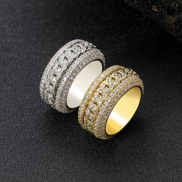 Cross-Border European And American Hip-Hop Ring Men's Micro-Paved Zircon Cuban Rotating Ring Real Gold Electroplating Men's Trendy Ring